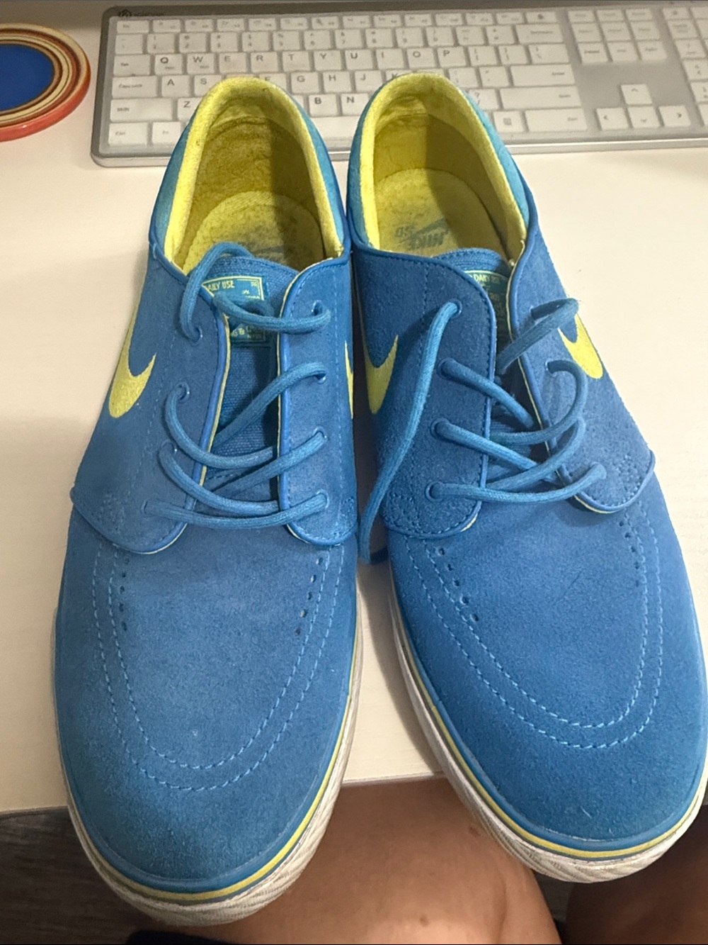 Nike Blue Suede Loafers with Yellow Swoosh